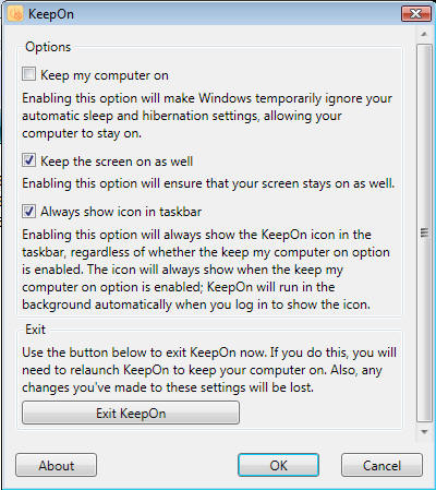 Screenshot of KeepOn on Windows Vista