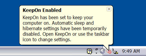 KeepOn taskbar tray icon on Windows XP